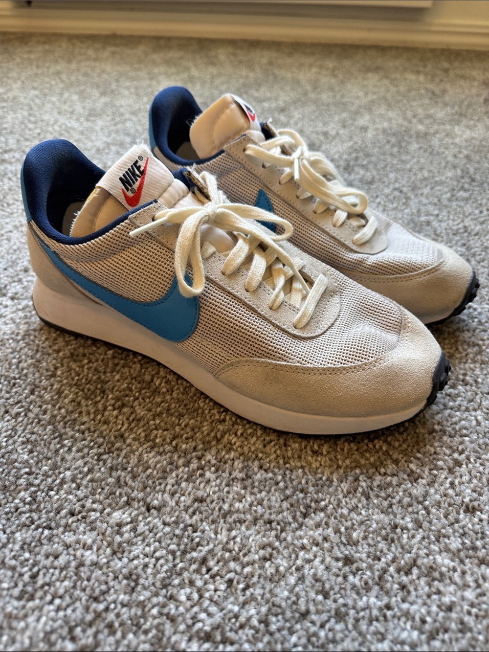 Nike Women’s Retro Runner Sneakers - Cream/Gray with Blue Swoosh